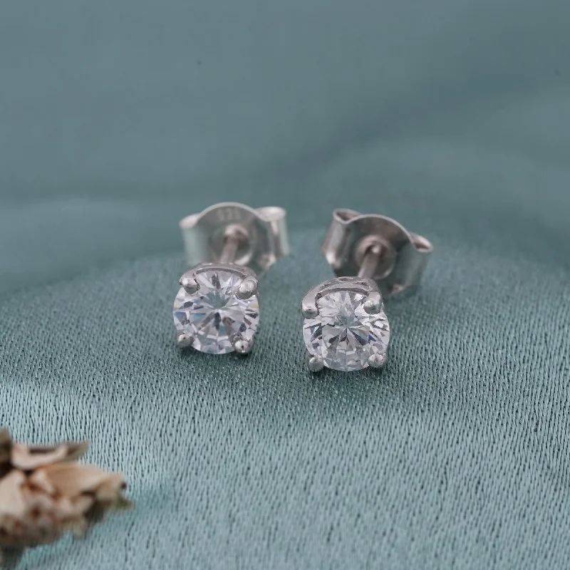 Women’s designer earrings-Silver Zircon Mini Stud Earrings