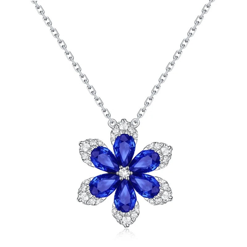 Women’s diamond heart-shaped necklaces-14k Gold Diamond & Sapphire Flower Necklace