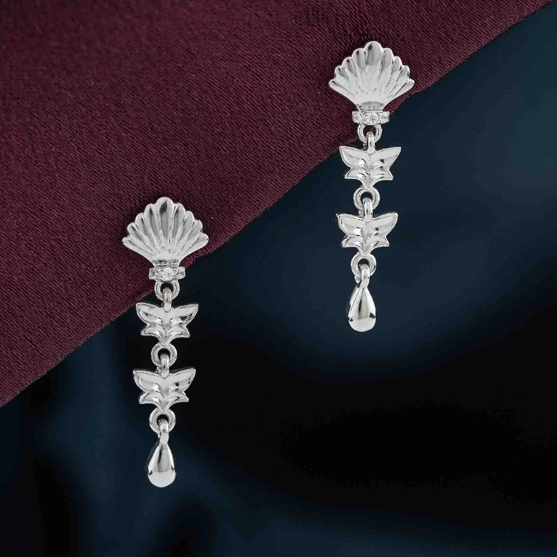 Women’s diamond earrings-Silver Tribal Petal Layer Drop Earrings