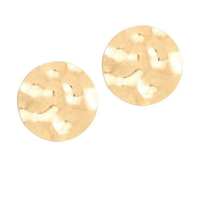 Women’s gold stud earrings-Hammered Disc Stud Earrings