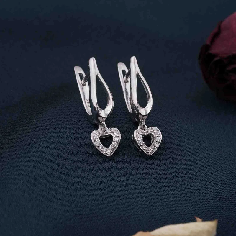 Women’s angel wings earrings-Sterling Silver Heart Drop Silver Earrings