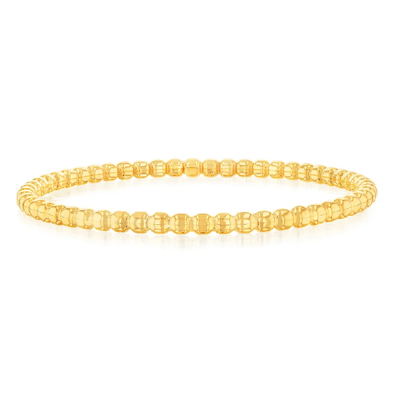 Women’s silver cuff bracelets-9ct Yellow Gold 4mm Bubble 65mm Bangle