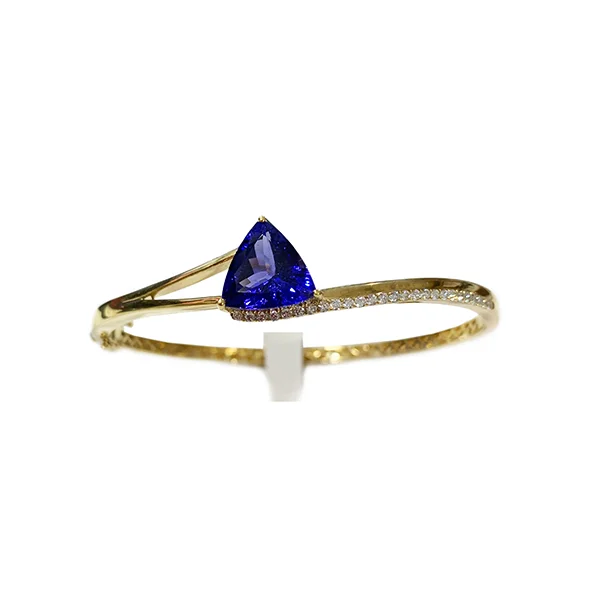 Women’s statement cuff bracelets-14k Yellow Gold Tanzanite Bangle