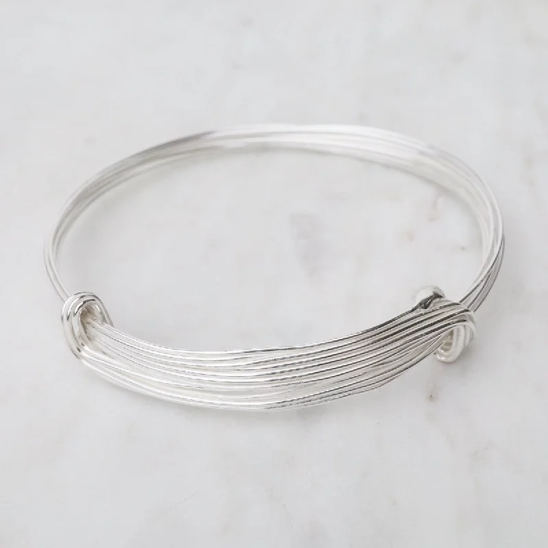 Women’s adjustable bracelets-Elephant Hair Inspired Bangle - Shiny Sterling Silver - 10 Lines