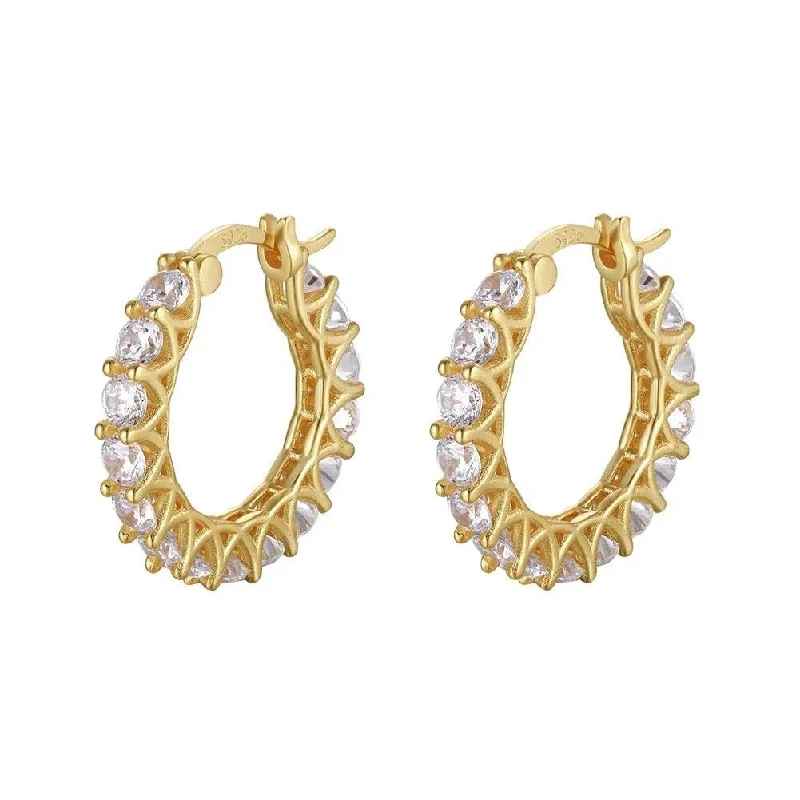 Women’s statement stud earrings-Radiant Glamour Huggie Hoop Earrings Embellished with Sparkling Cubic Zirconia