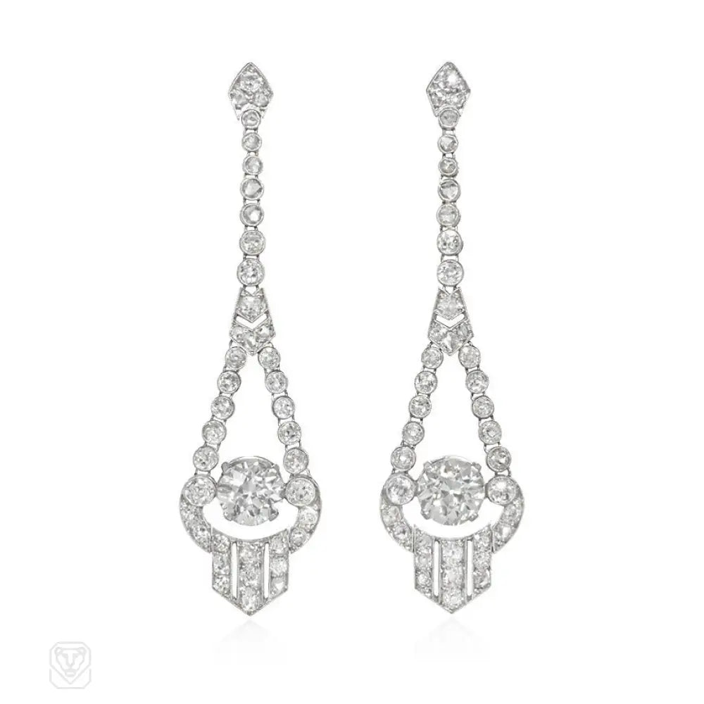 Women’s geometric earrings-Art Deco old cut diamond and platinum earrings