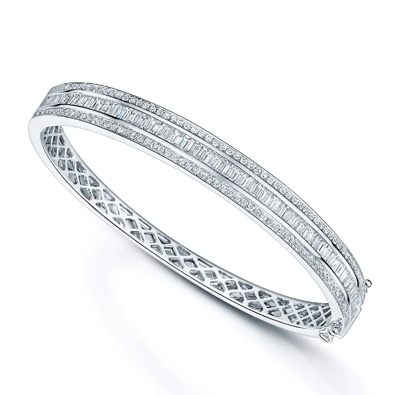 Women’s wedding bracelets-18ct White Gold Diamond Set Baguette & Round Brilliant Bangle