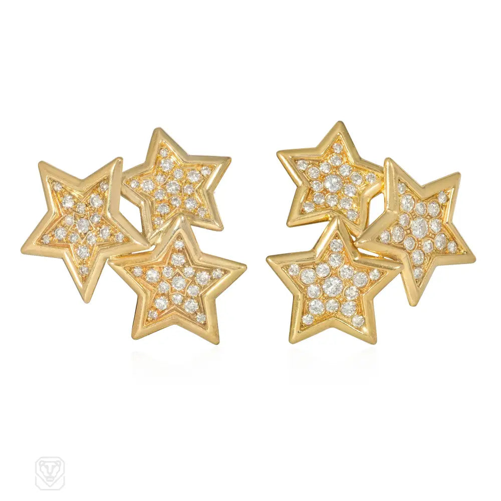 Women’s silver dangling earrings-Gold and diamond star cluster earrings