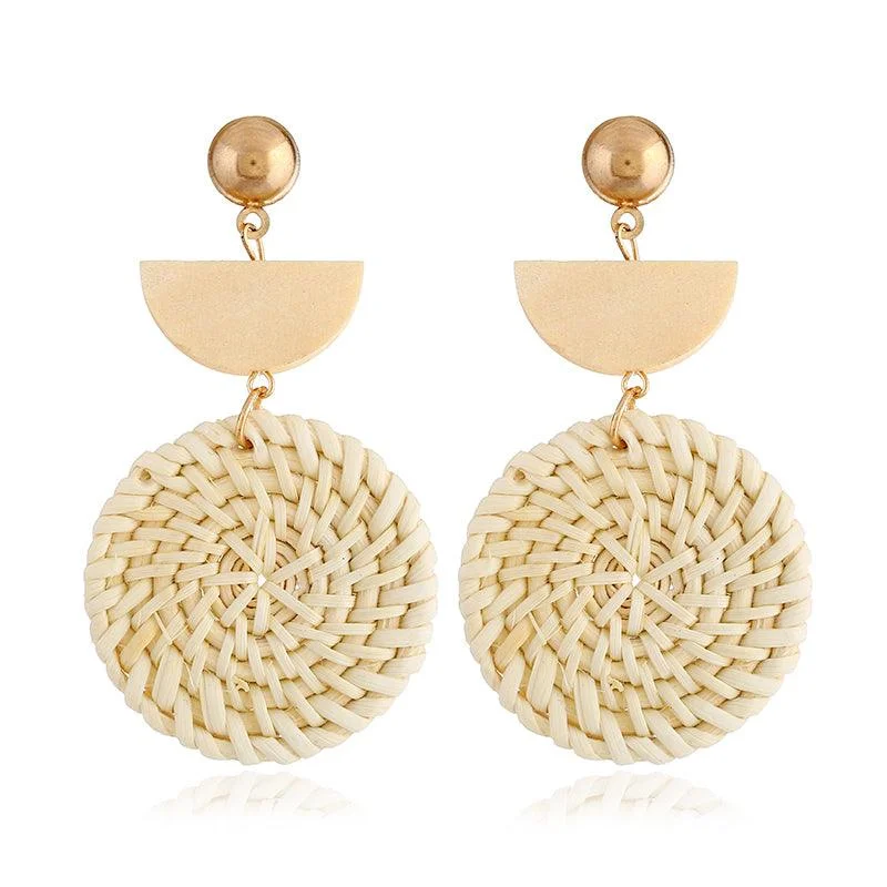 Women’s contemporary earrings-Rattan Earrings Organic Wooden Straw Weave