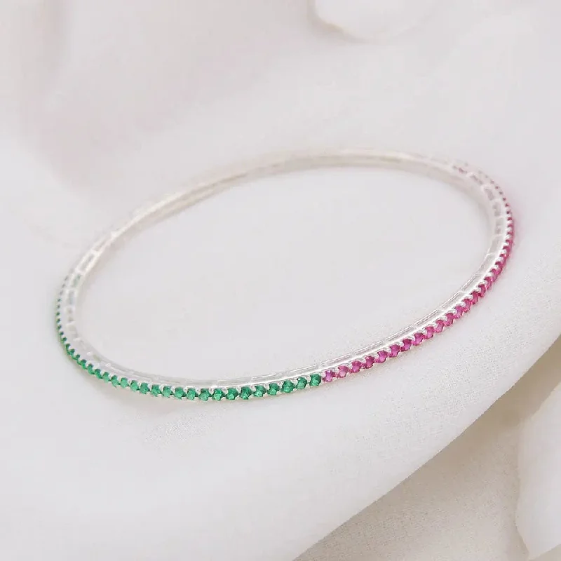 Women’s trendy bangles-Silver multicolor zircon bangle