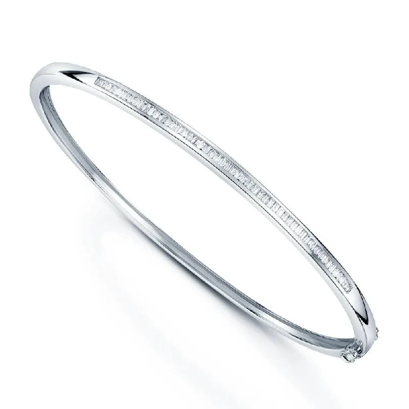 Women’s delicate bangles-18ct White Gold Baguette Cut Diamond Channel Set Bangle