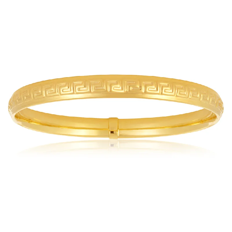 Women’s adjustable gold bracelets-Silverfilled 9ct Yellow Gold Greek Key Bangle