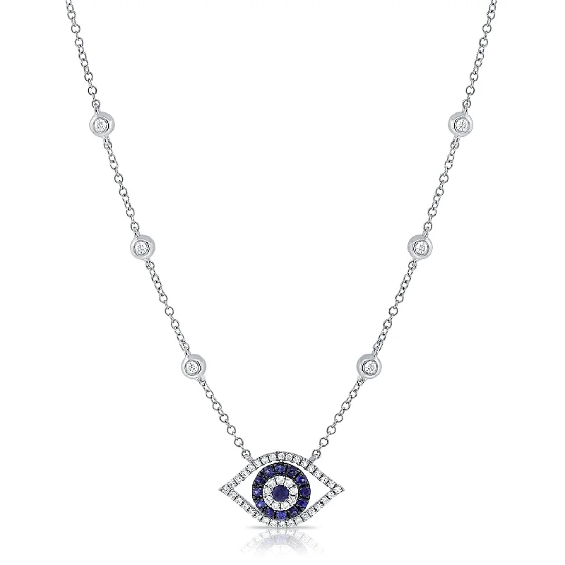 Women’s engagement necklaces-14k Gold Sapphire & Diamond Evil Eye Necklace