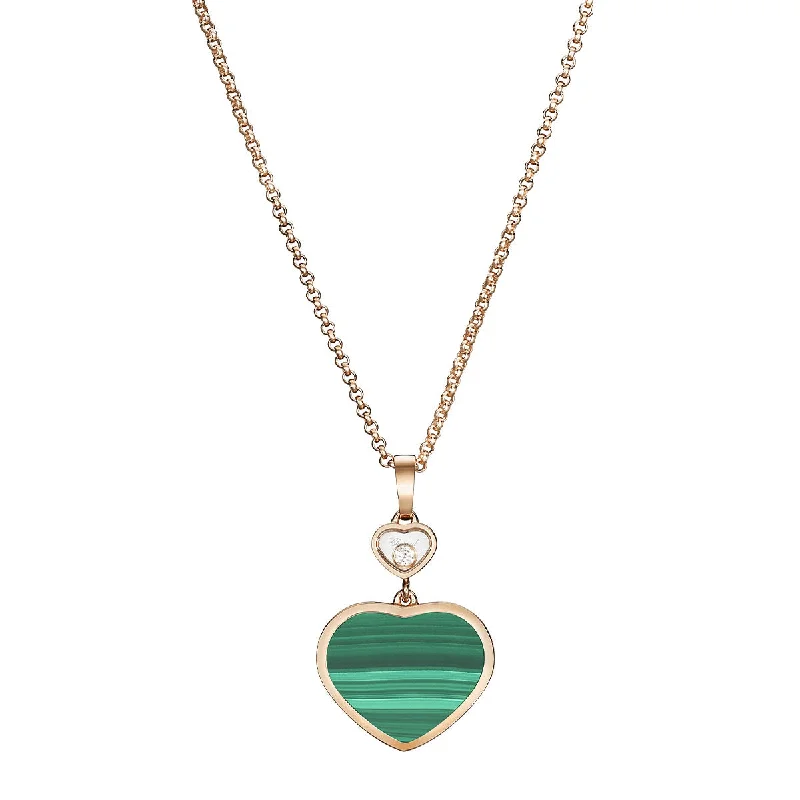 Women’s adjustable necklaces-18ct Rose Gold Happy Hearts Malachite & Diamond Pendant