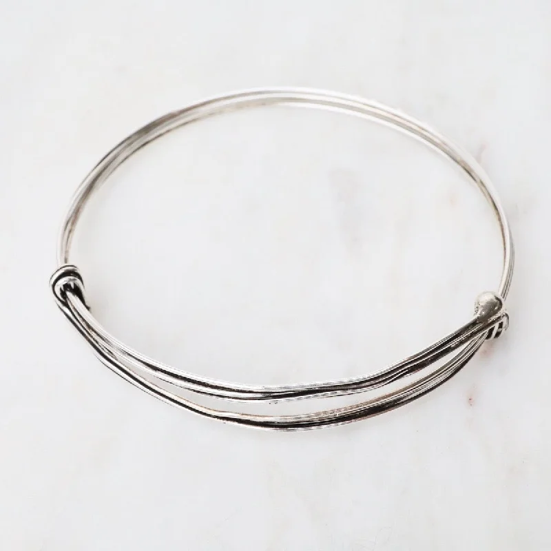 Women’s statement bangles-Elephant Hair Inspired Bangle - Oxidized Sterling Silver - 5 Lines