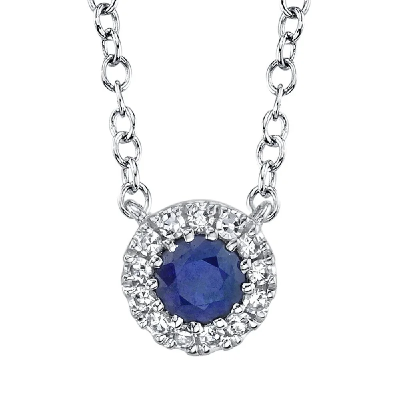 Women’s silver heart necklaces-14KT GOLD 0.14 CT SAPPHIRE & .04 CTW DIAMOND HALO NECKLACE