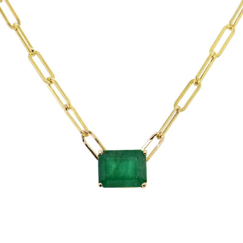 Women’s vintage pendant necklaces-14k Gold & Emerald Paperclip Link Necklace