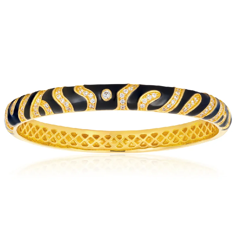 Women’s diamond tennis bracelets-Gold Plated Enamel and Zirconia Tiger Bangle 65mm