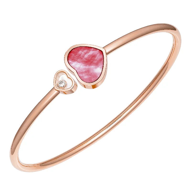 Women’s leather bangle bracelets-18ct Rose Gold Happy Hearts Natalia Vodianova's "Naked Heart Foundation" Pink Mother Of Pearl & Diamond Bangle