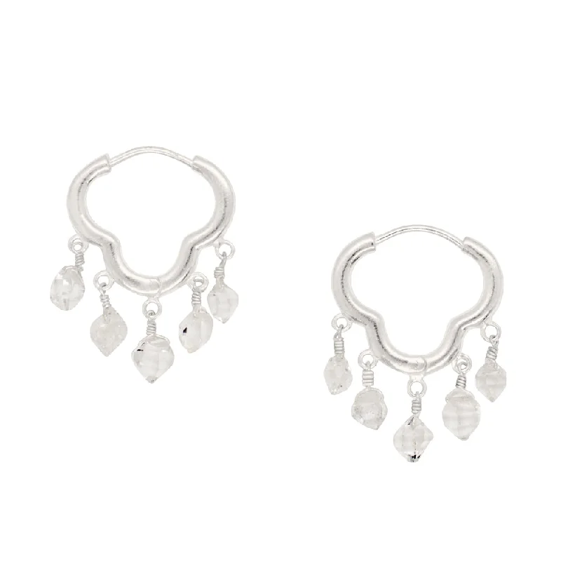 Women’s elegant earrings-Dripping Clicker Hoops in Herkimer & Silver