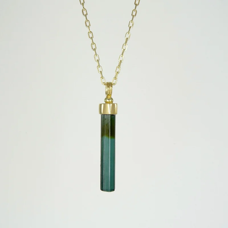 Women’s diamond stud necklaces-Medium Green/Blue Tourmaline Wand Set in 18ct Gold