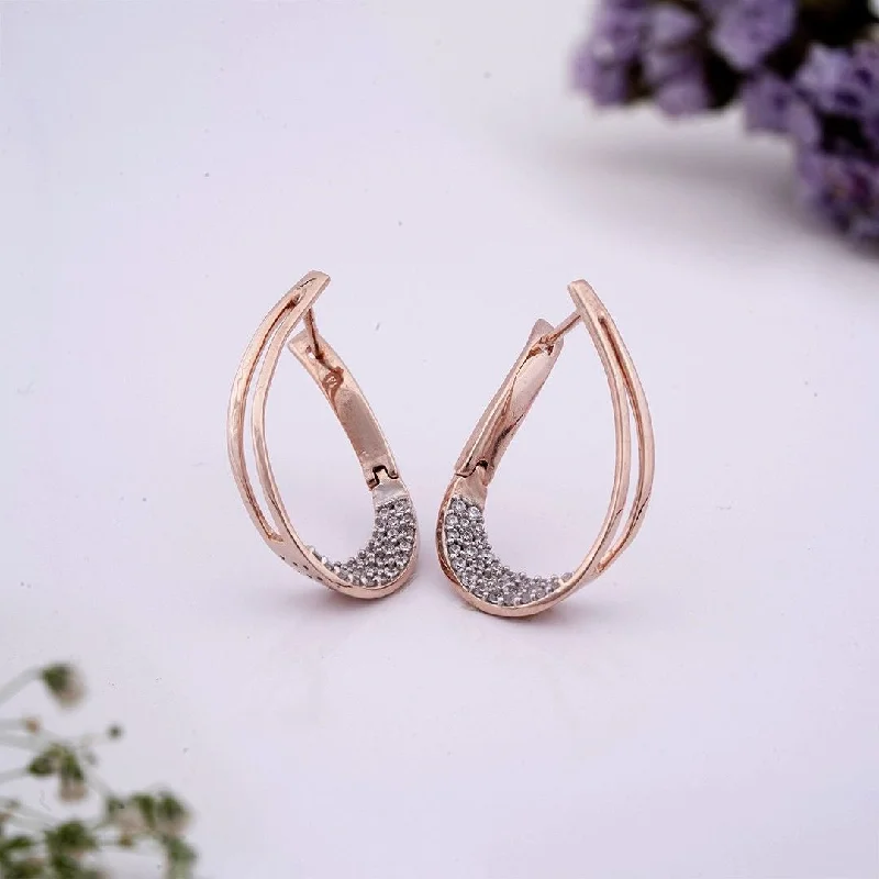 Women’s butterfly earrings-Rose Gold Cubic Zirconia Huggie Hoop Earrings