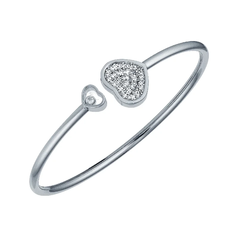 Women’s ethnic bracelets-18ct White Gold Happy Hearts Diamond Pave Bangle