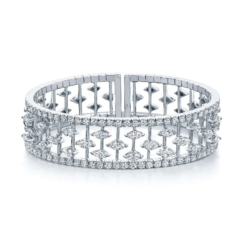 Women’s bridal bangles-18ct White Gold Marquise & Brilliant Cut Diamond Cuff Bangle