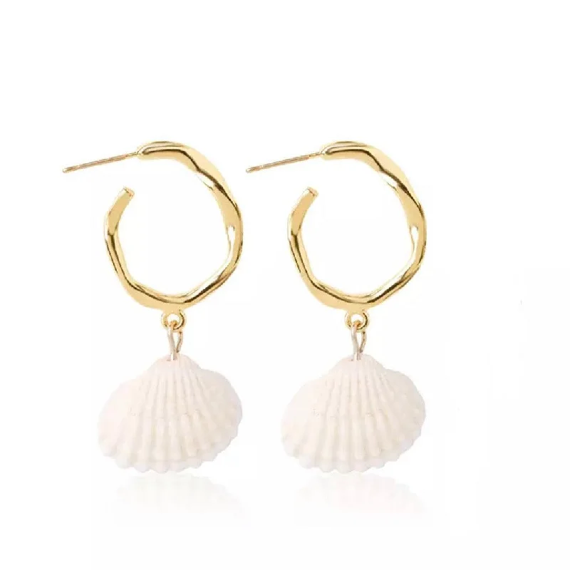 Women’s oval earrings-Seashell Dangle Earrings Plated