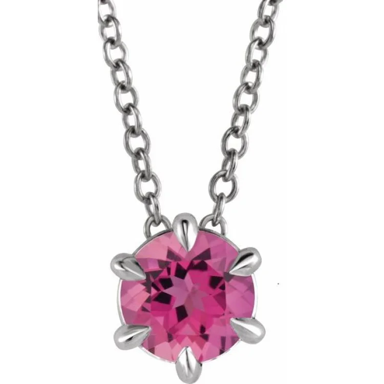 Personalized necklaces for women-Platinum 5 mm Natural Pink Tourmaline Solitaire 16-18" Necklace