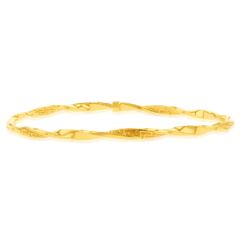 Women’s gold bangle bracelets-9ct Yellow Gold Silverfilled Greek Twist Golf 65mm Bangle