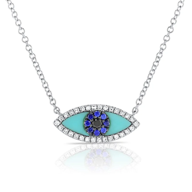 Women’s vintage necklaces-14k Gold & Diamond Turquoise Evil Eye Necklace