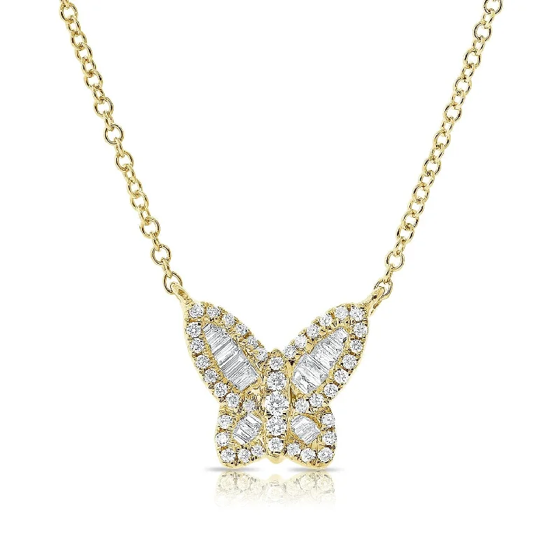 Women’s elegant silver necklaces-14k Gold & Baguette Diamond Butterfly Necklace