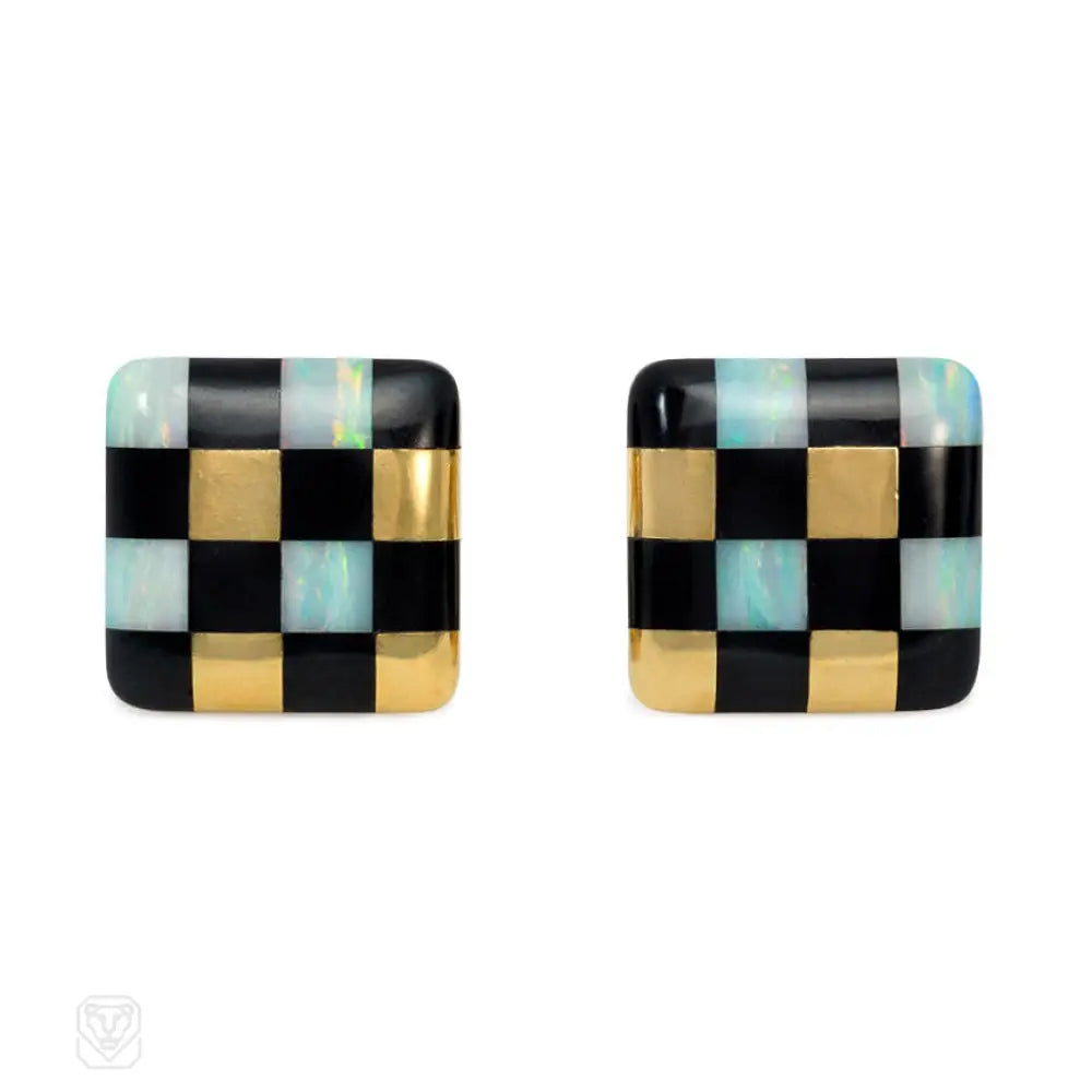 Women’s colorful gemstone earrings-Inlaid opal and black jade earrings, Angela Cummings, Tiffany & Co.