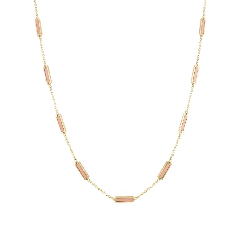 Women’s floral pendant necklaces-14k Gold & Light Pink Bar Station Necklace