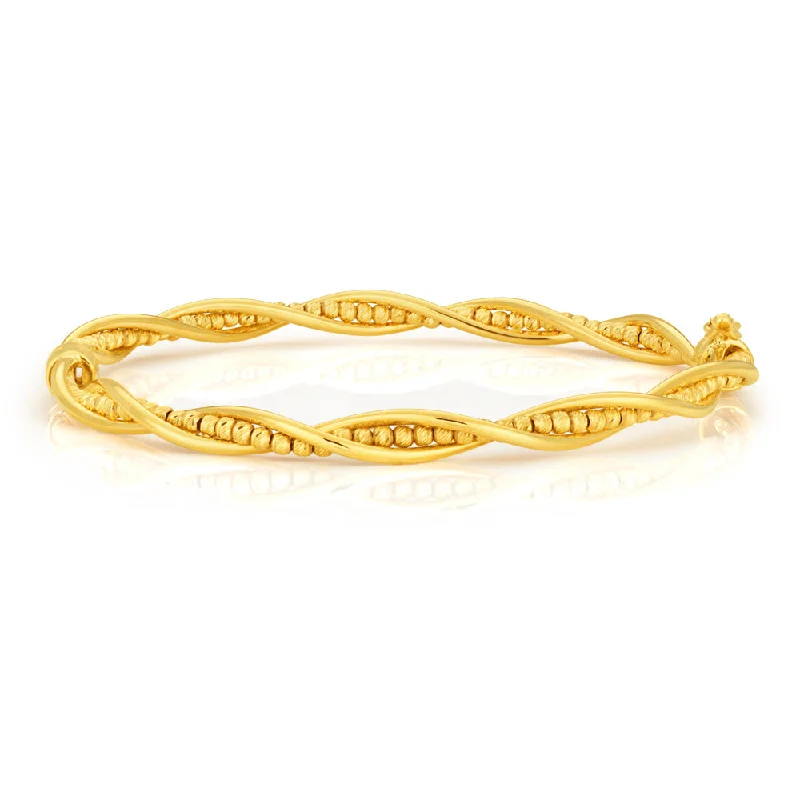 Women’s matching bracelets and earrings-9ct Yellow Gold Fancy Twist Bead Bangle 9y