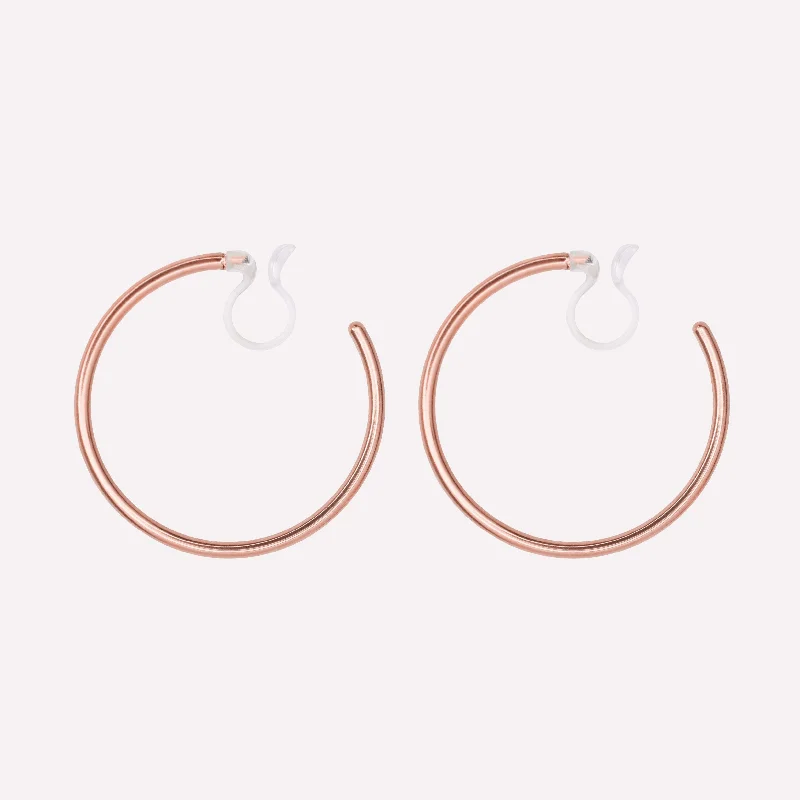 Women’s fashion earrings-MEDIUM HOOP CLIP-ON EARRINGS IN ROSE GOLD