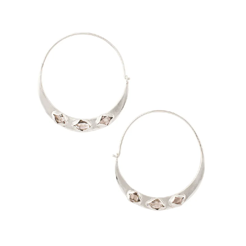 Women’s stud earrings-Herkimer Arc Hoops in Silver - 1 1/2"