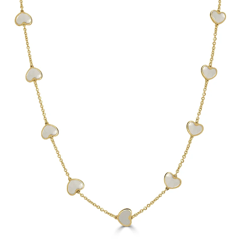 Women’s crystal pendant necklaces-14k Gold & Mother of Pearl Heart Necklace