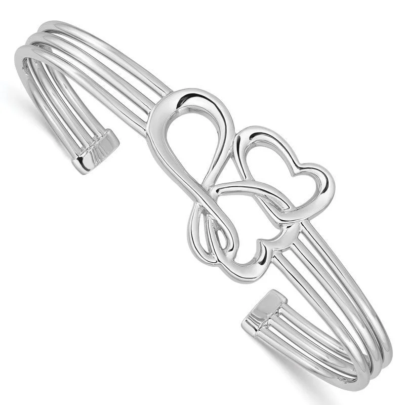 Women’s leather chain bracelets-Sterling Silver Rhodium-plated Hearts and Infinity Cuff Bangle