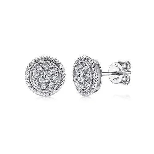 Women’s butterfly earrings-14K White Gold Round Diamond Cluster Stud Earrings with Twisted Rope Frame