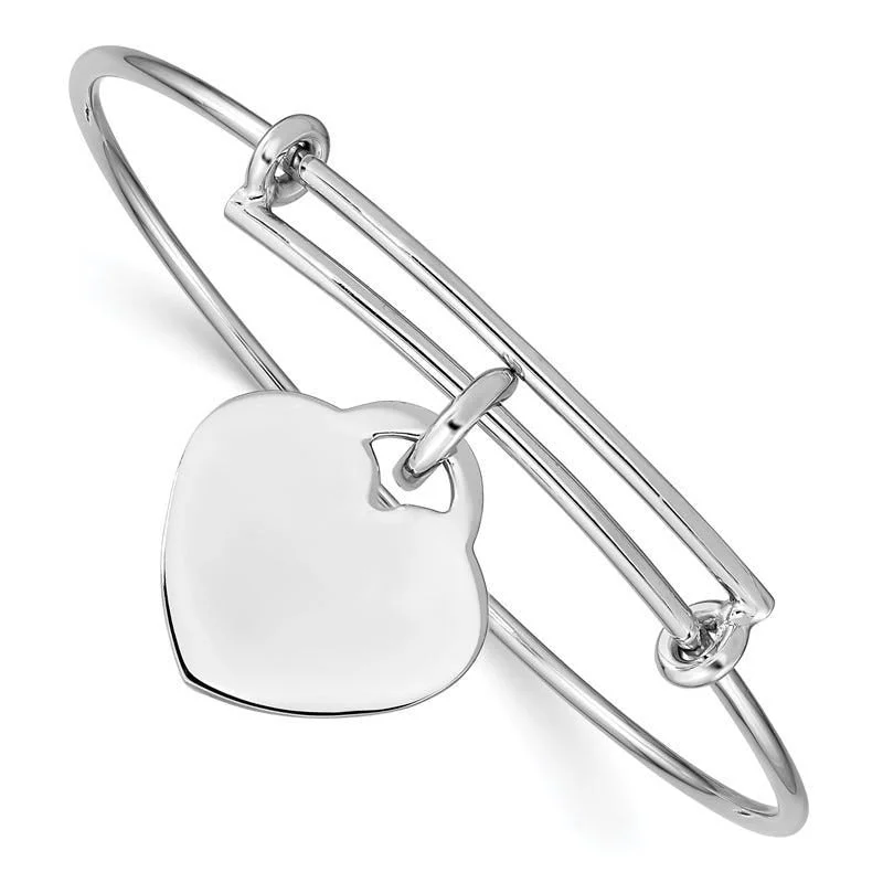 Women’s unique bangles-Sterling Silver Rhodium-plated Engraveable Heart Bangle