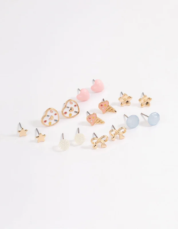 Women’s feather earrings-Pastel Heart & Ice Cream Earrings 8-Pack