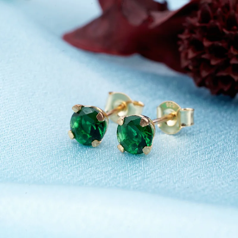 Women’s bar earrings-Silver Solitaire Green Emerald Stud Earrings