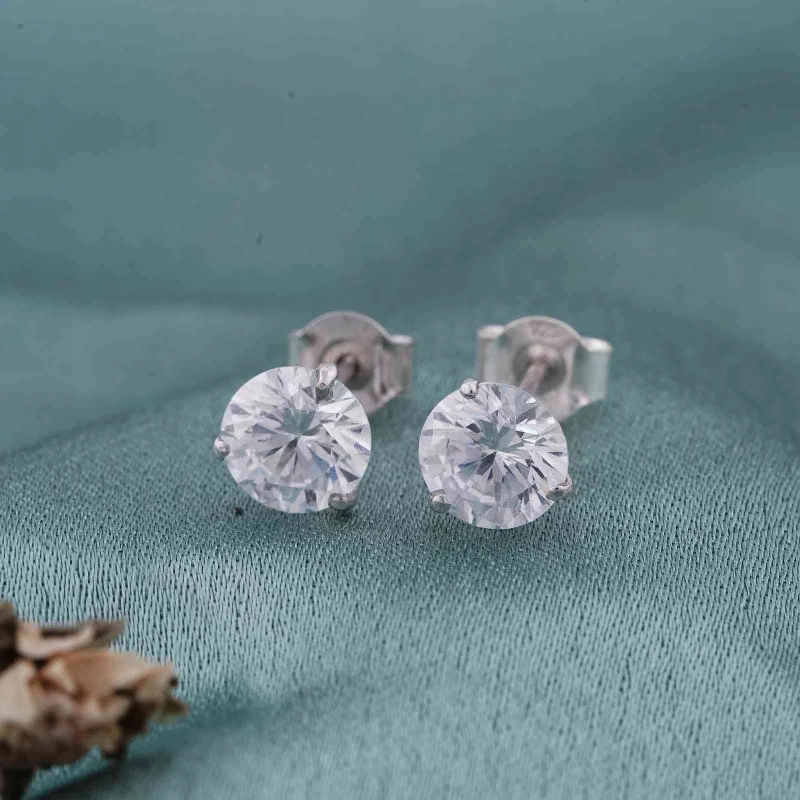 Women’s gemstone dangly earrings-Silver Zircon Solitaire Dainty Studs