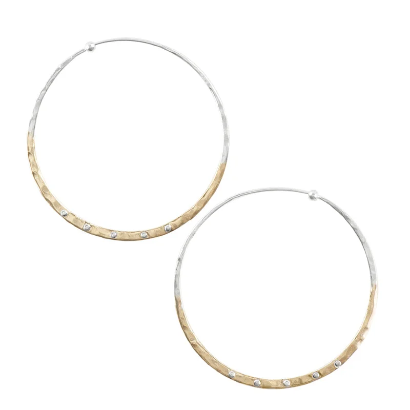 Women’s pearl drop earrings-Riveted Hammered Hoops in Half Bronze - 2"