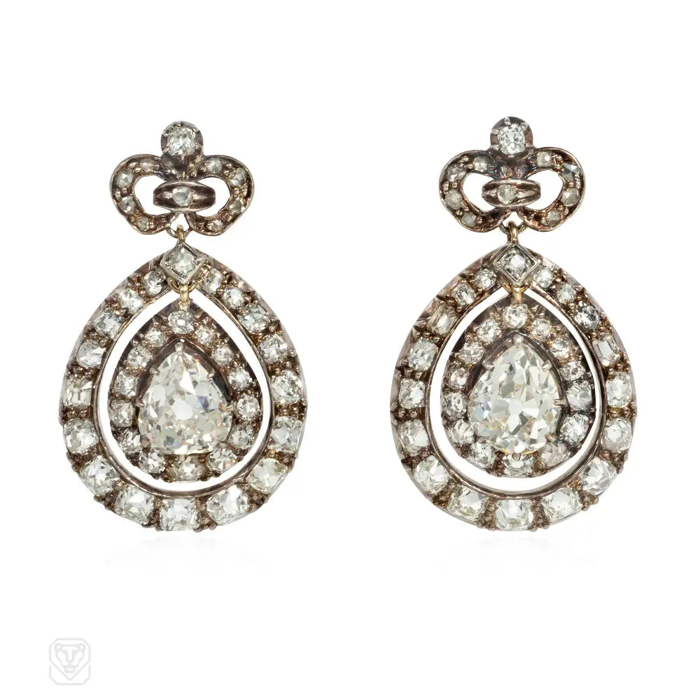 Women’s small hoop earrings-Victorian diamond pendeloque earrings with bow surmounts