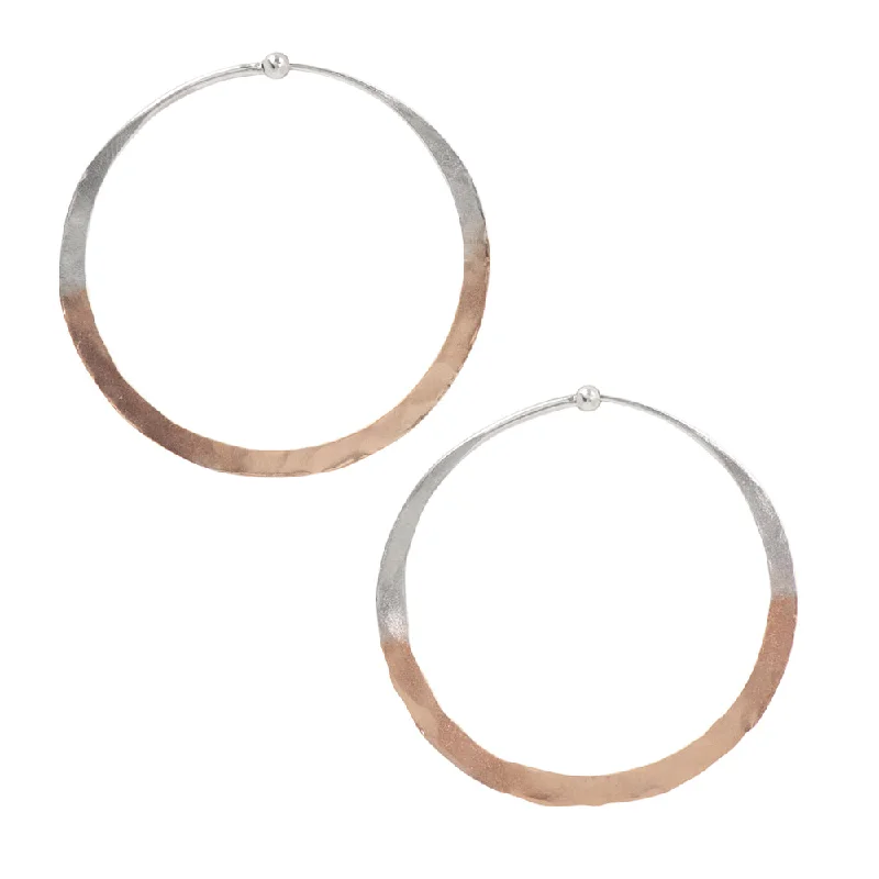 Women’s gold earrings-Rose Gold Dipped Hammered Hoops - 2"