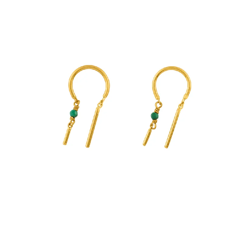 Women’s rectangular earrings-Stony Tiny Dancer Threaders in Malachite & Gold - 3/4" L