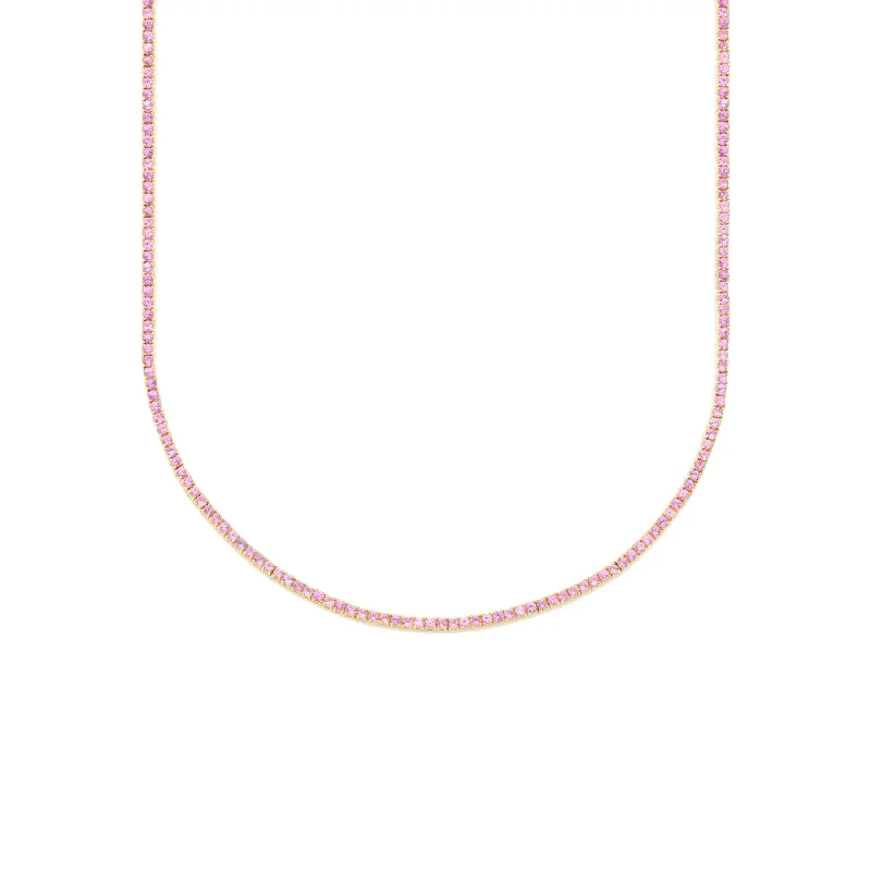 Women’s diamond teardrop necklaces-17" Perfect Tennis Necklace - Pink Sapphire / 14k Yellow Gold